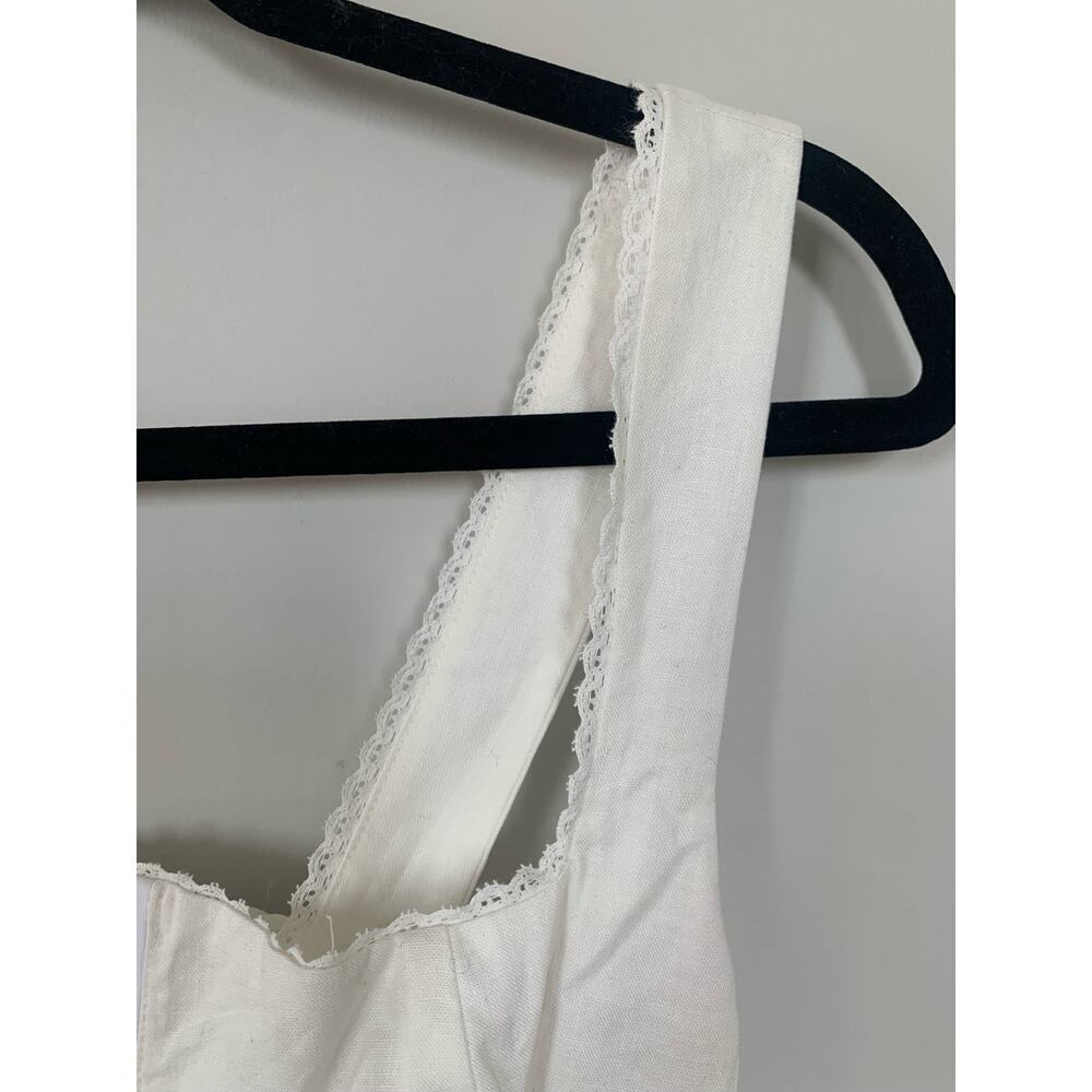 o.p.t Marina White Linen Midi Dress – Fitted Bodice w/ Lace Trim, Size 2 - Picture 7 of 10